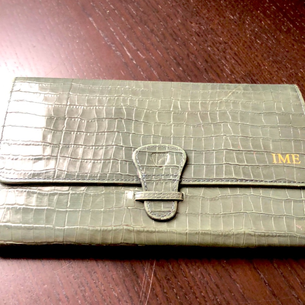 ASPINAL croc leather travel wallet green